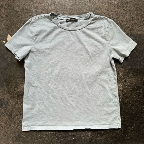 Zara Women’s Short Sleeve Blue T-Shirt Size Small Essential Basic Style - Picture 1 of 10